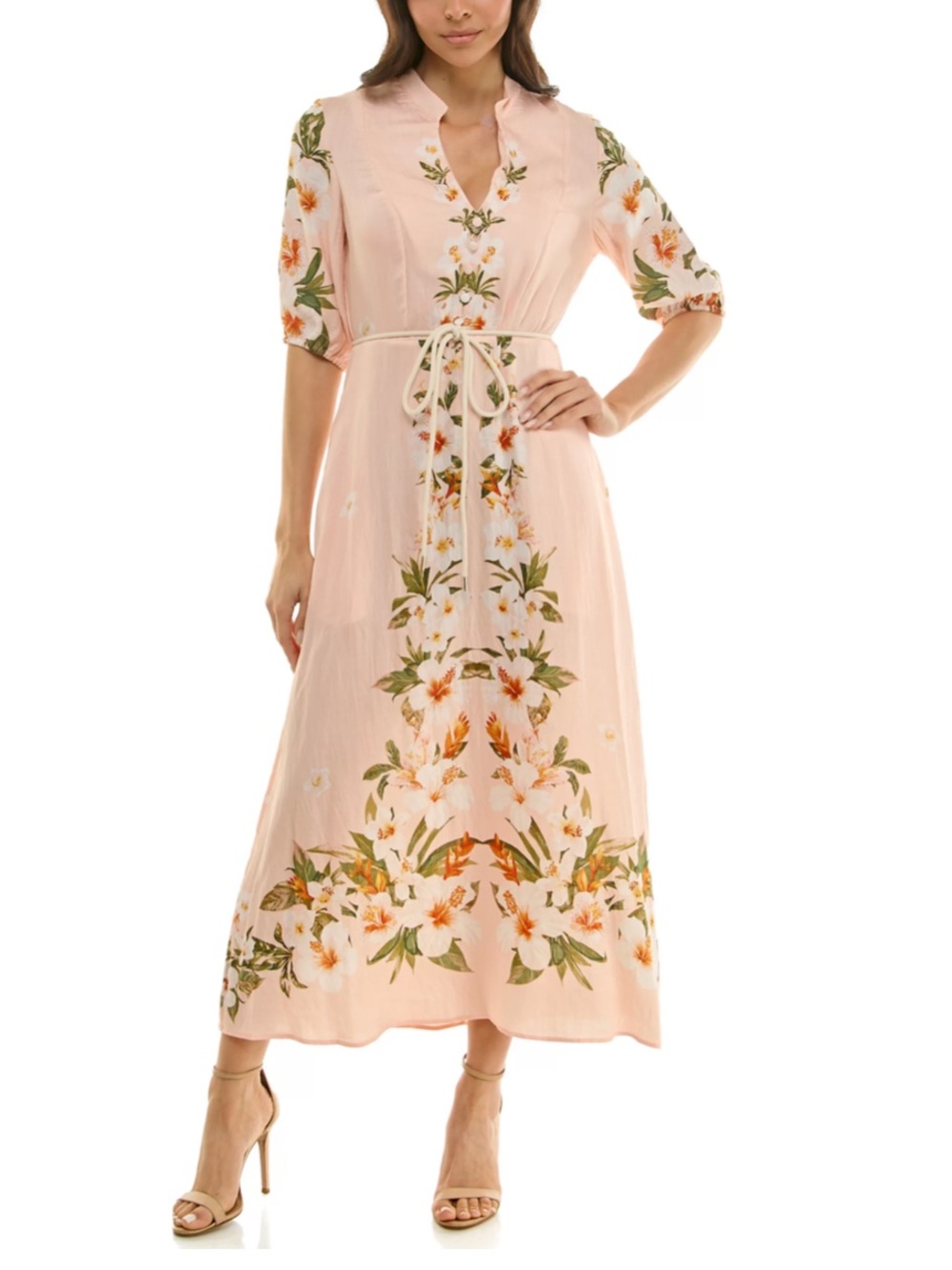Misinformation Tara Blush Pink Floral Maxi Dress with Tie Waist